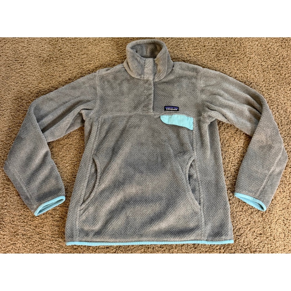 Patagonia Re-Tool Snap-T Fleece Pullover Grey Blue Trim Womens Small 25442